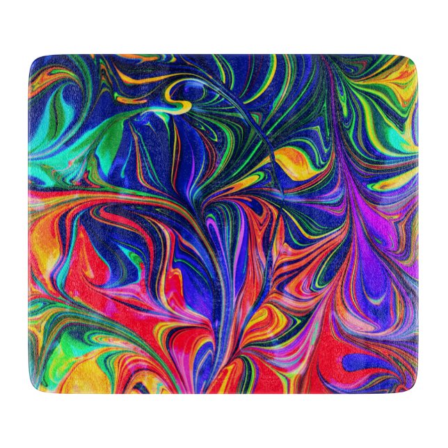 Rainbow Swirl Trippy Glow Stick Cutting Board (Front)