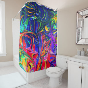 Rainbow Swirl Trippy Glow Stick Shower Curtain