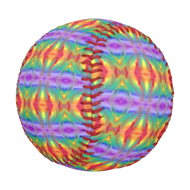 Rainbow Swirl Watercolor Wash Rainbow Baseball (Angled)