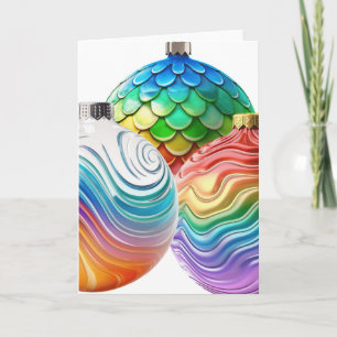 Rainbow Swirls Christmas Bauble Digital Art Holiday Card