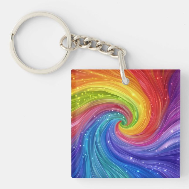 Rainbow Swirls Digital Art Key Ring (Front)