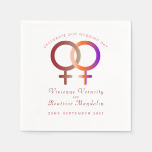 Rainbow symbols lesbian wedding napkin
