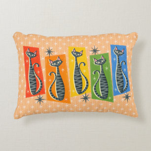 Rainbow Tabby Cat Atomic Retro LGBTQ+  Decorative Cushion