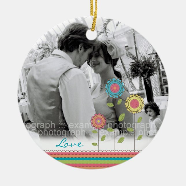 Rainbow Tall Flowers Love Photo Wedding Ornament (Front)