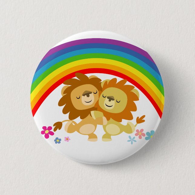 Rainbow Tango-Cute Cartoon Lions Button Badge (Front)