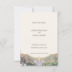 Rainbow Tartan Floral Save the Date Card