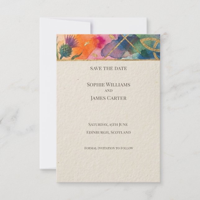 Rainbow Tartan Save the Date Card (Front)