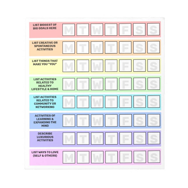 Rainbow Task List Work Life Balance  Weekly To Do Notepad (Front)