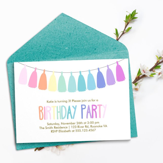 Rainbow Tassel Garland Birthday Party Invitation (Creator Uploaded)