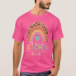 Rainbow Teach Love Inspire 5th Grade Teacher Back  T-Shirt