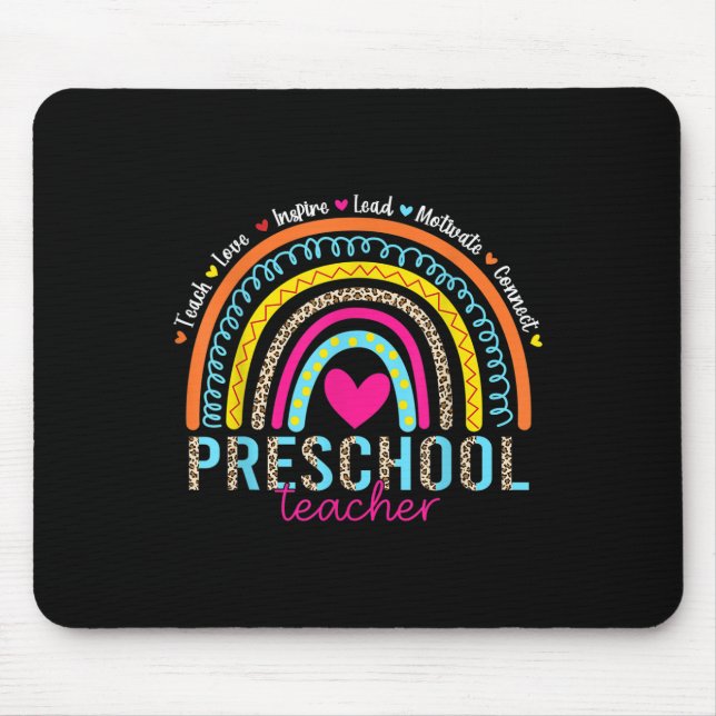 Rainbow Teach Love Inspire Preschool Teacher Back  Mouse Mat (Front)