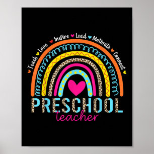 Rainbow Teach Love Inspire Preschool Teacher Back Poster