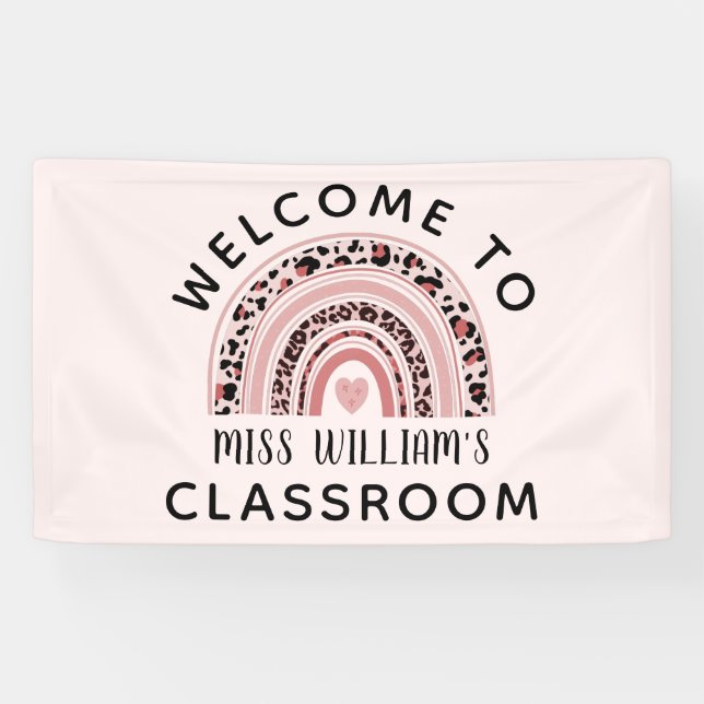 Rainbow Teacher Classroom Pink Welcome Banner (Horizontal)