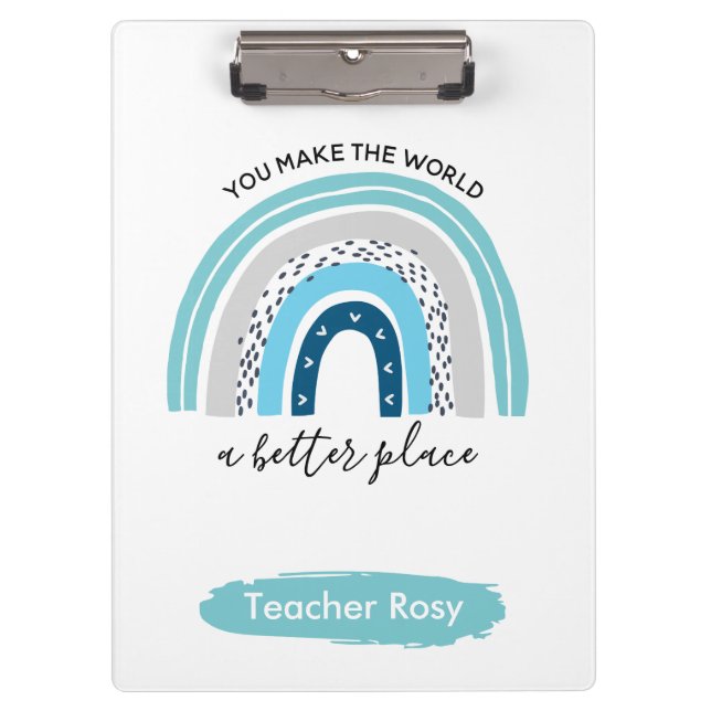 Rainbow Teacher Clipboards Boho Blue Personalised (Front)