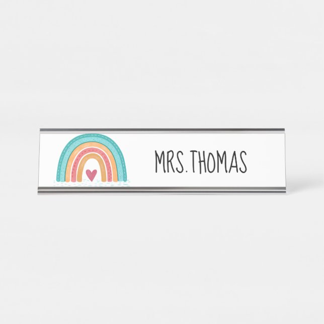 Rainbow Teacher Desk Nameplate – Custom Name Sign (Front)