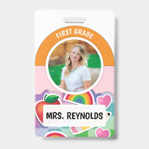 Rainbow Teacher Name Tag Photo ID Badge