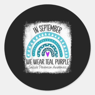 Rainbow Teal And Purple Ribbon Suicide Prevention Classic Round Sticker