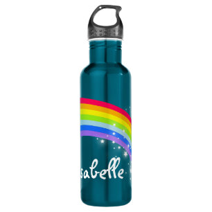 Rainbow teal blue kids custom name drinks bottle
