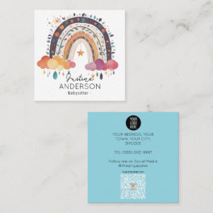 Rainbow teal funky SCANDI HEART RAINBOW BABYSITTER Square Business Card
