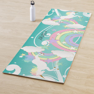 Rainbow Teal Unicorn Yoga Mat
