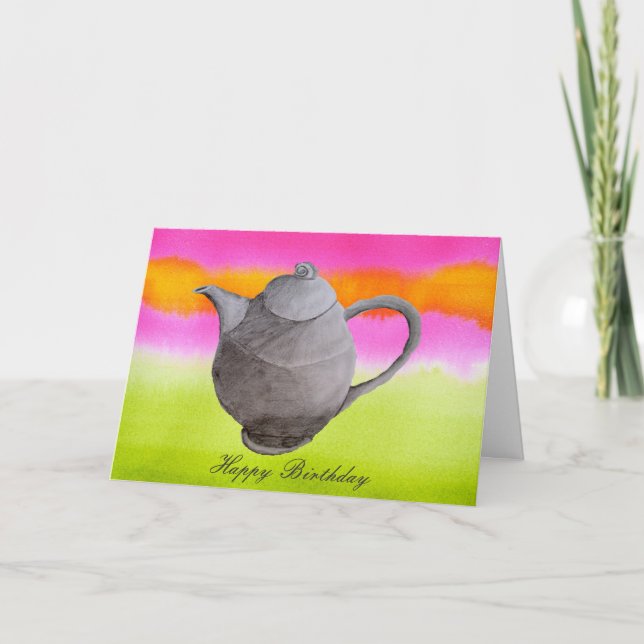 Rainbow Teapot arty tea party birthday Card (Front)