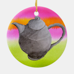 Rainbow Teapot arty tea party Ceramic Tree Decoration