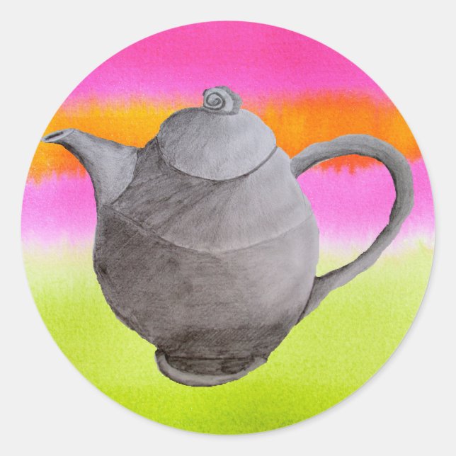 Rainbow Teapot arty tea party Classic Round Sticker (Front)