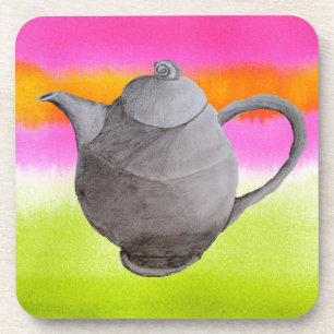 Rainbow Teapot arty tea party Coaster