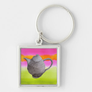 Rainbow Teapot arty tea party Key Ring