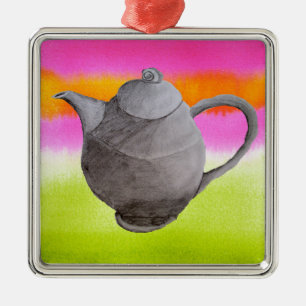 Rainbow Teapot arty tea party Metal Tree Decoration