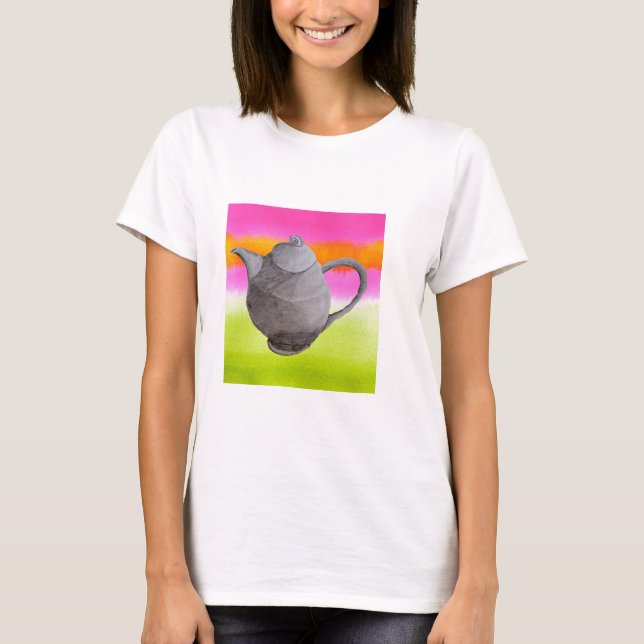Rainbow Teapot arty tea party T-Shirt (Front)