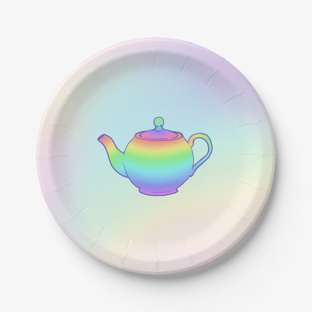 Rainbow Teapot Tea Party Paper Plate (Front)