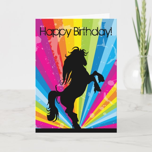 Rainbow Techno Silhouette Horse Birthday Card (Front)