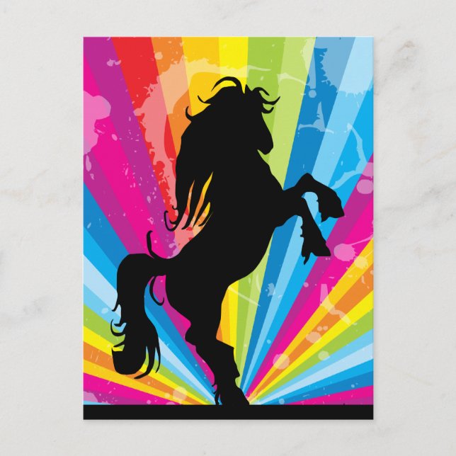 Rainbow Techno Silhouette Horse Postcard (Front)