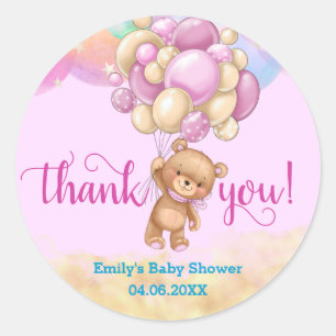 Rainbow Teddy Bear Balloons Thank You Baby Shower Classic Round Sticker