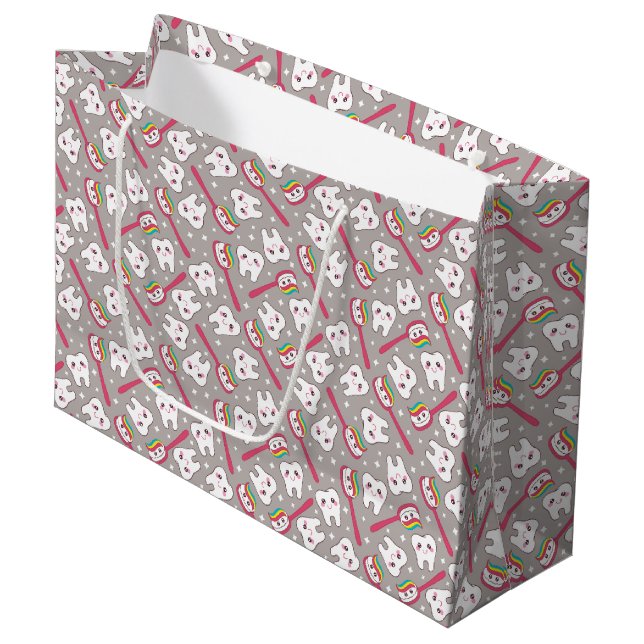 Rainbow Teeth Pattern Large Gift Bag (Front Angled)