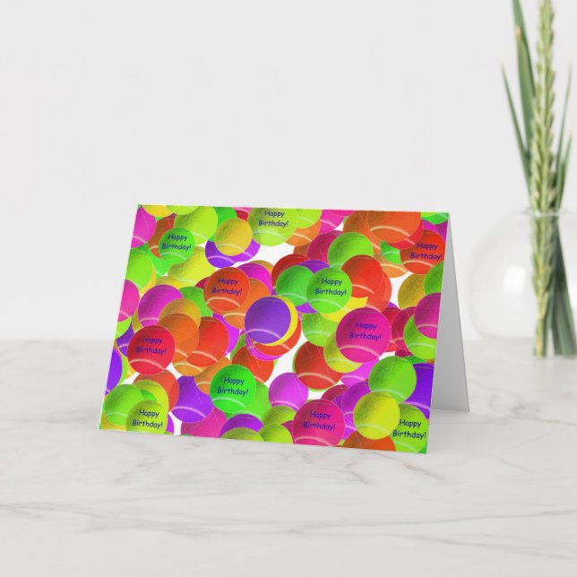 Rainbow Tennis Ball Birthday Wishes Card (Front)