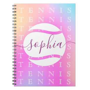 Rainbow Tennis Typography Ball & Girl Players Kids Notebook