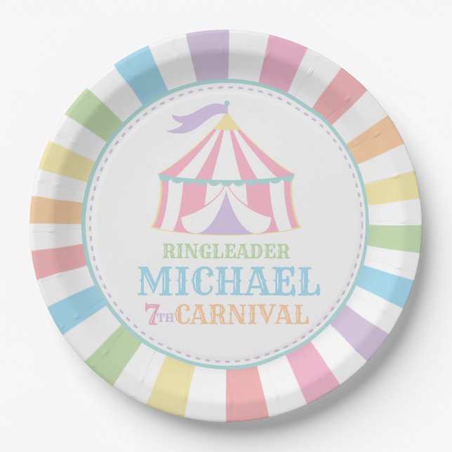 Rainbow Tent Circus Carnival Birthday Party Plates (Front)
