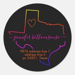 Rainbow Texas map home return address Classic Round Sticker