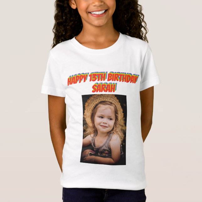 Rainbow Text Birthday Photo T-Shirt (Front)