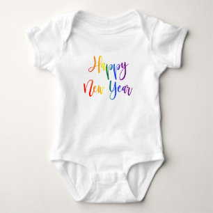 Rainbow Text LGBTQ Gay Pride Happy New Year Baby Bodysuit