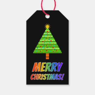 Rainbow Text "MERRY CHRISTMAS!" + Christmas Tree Gift Tags