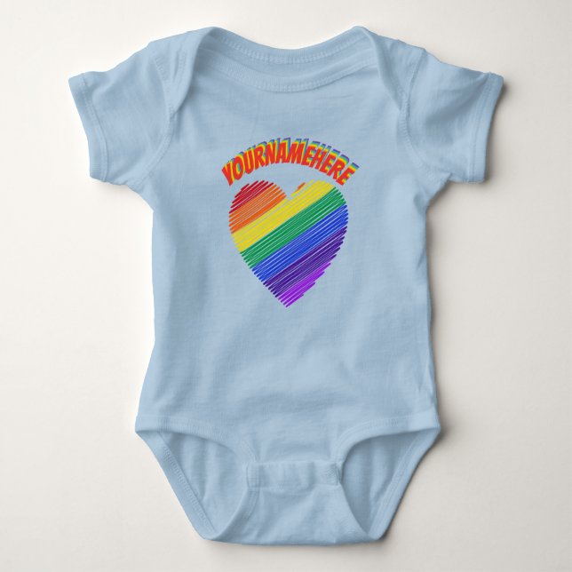 Rainbow Text Rainbow Heart Baby Bodysuit (Front)