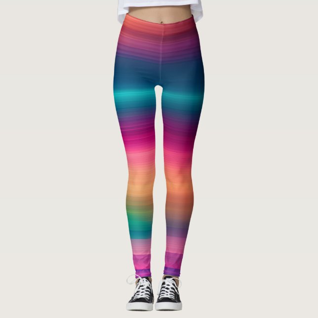 Rainbow Texture line Gradient Pattern Leggings (Front)