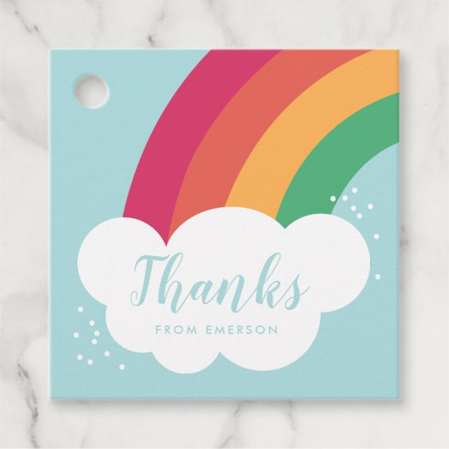 Rainbow thank you kids party favour tag (Front)