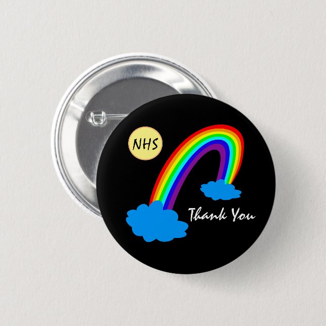Rainbow & Thank You "NHS" /clouds Britain 6 Cm Round Badge (Front & Back)