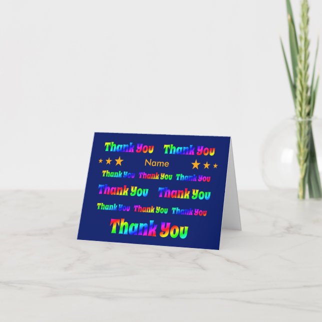 Rainbow thank you personalised custom name card (Front)