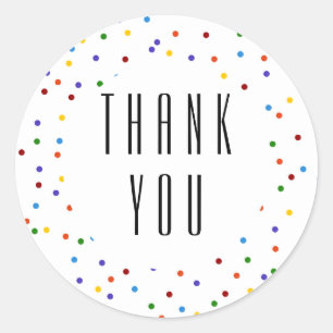 Rainbow Thank You Polka Dot Confetti Classic Round Sticker