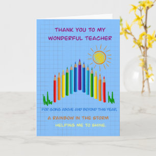 Rainbow Thank you teacher, helping me to shine Card